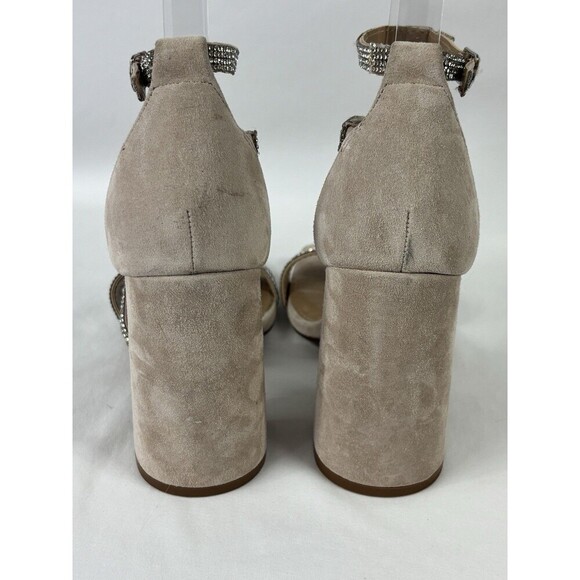 Steve Madden Varali Nude Sandals 7.5 Rhinestone Block Heel Suede - Picture 4 of 9